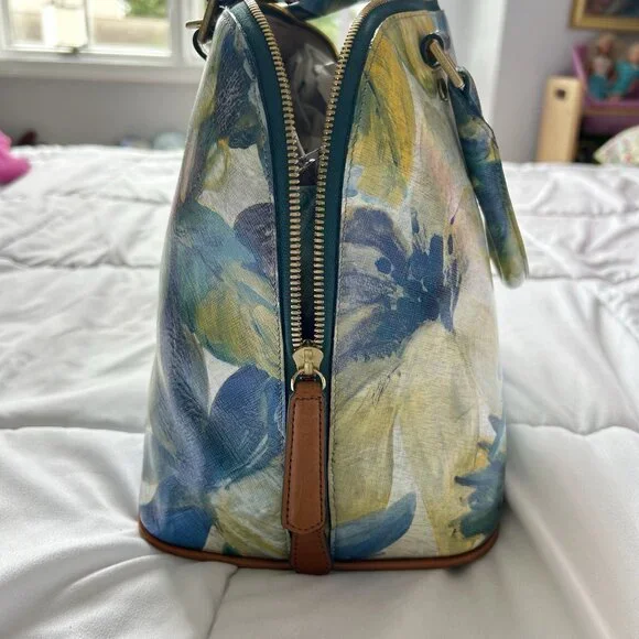 Brahmin Aspen Shoulder Bag Fuji Blue Yellow Flower Bag - Picture 7 of 16